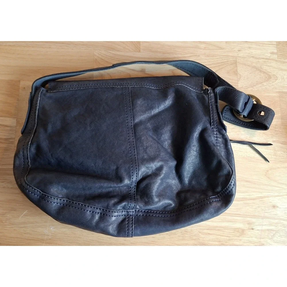 VTG Lucky Brand Y2K Dark Blue Lamb's Leather Hobo Boho Hippie Purse EUC